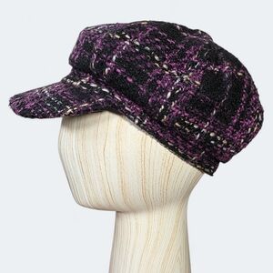 Woven Tweed Newsboy Cap in Purple and Black Women's One Size
